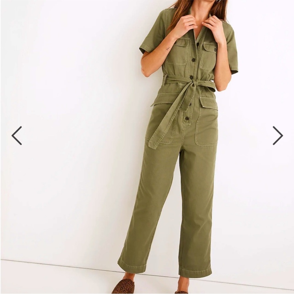 Madewell Olive Green Short-Sleeve Belted Utility Jumpsuit